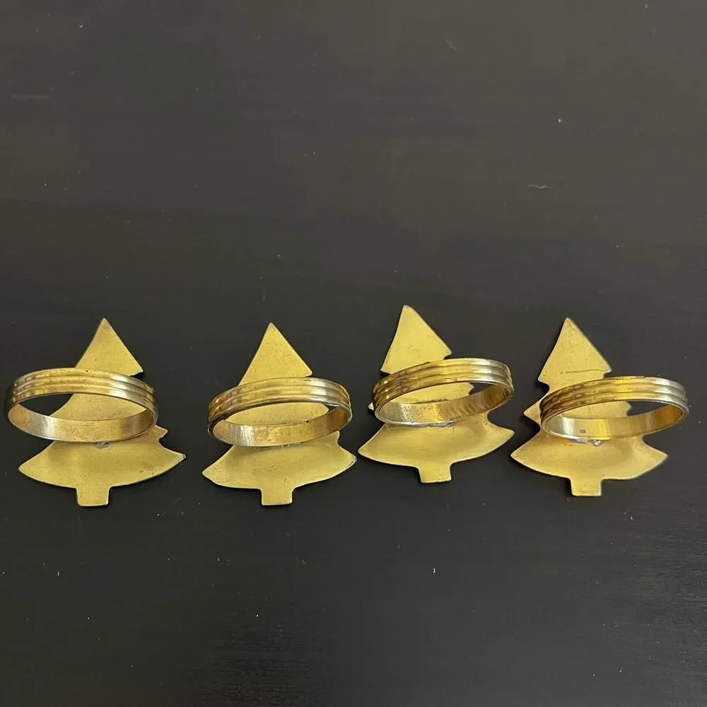 Set of 4‎ Vintage Brass Christmas Tree Napkin Rings